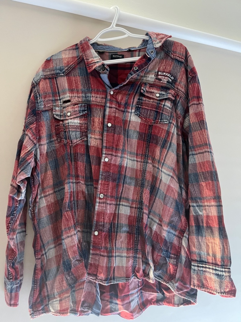 Buffalo David Bitton Red and Black Plaid Hooded Button-Down Shirt